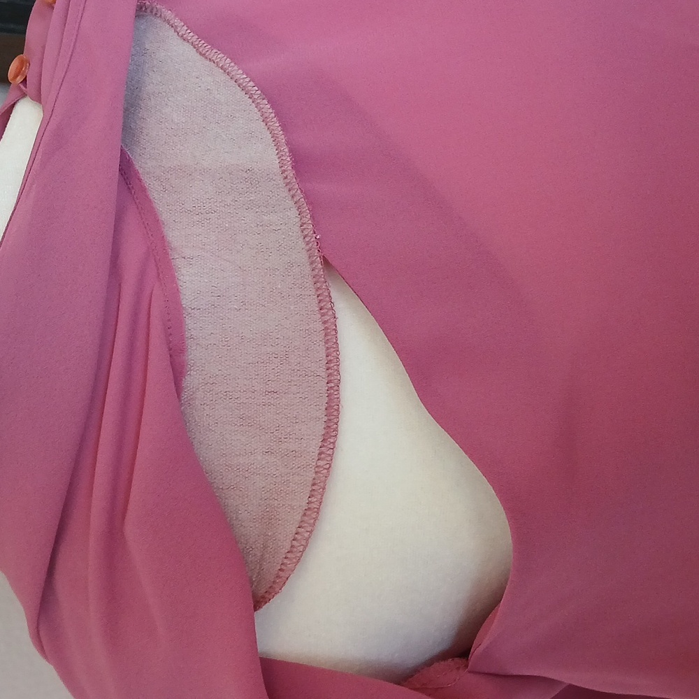 Vintage 80s Pink Chiffon Blouse Womens Short Sleeve Top Medium - Picture 6 of 8
